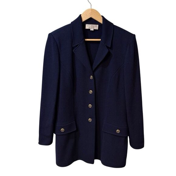 St. John Collection By Marie Gray Womens Four Button Santana Knit Jacket 10 Navy - Picture 1 of 13